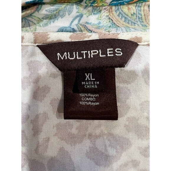 Multiples Rayon blouse bell sleeves animal print & teal paisley Design XL - Picture 6 of 8